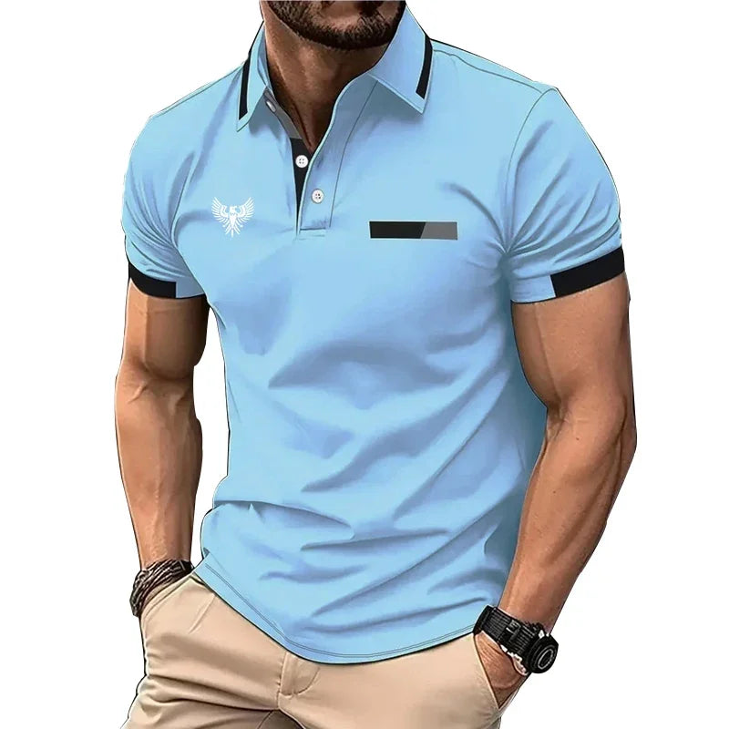 Men Polo Shirt  Summer Casual Polo Shirt  Short Sleeve Fashion Spell Color Lapel Polo Shirt Men Personality Tops Polo Shirt