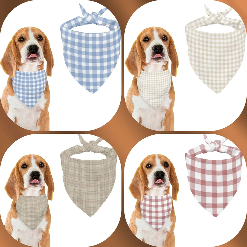Dog Bandanas，Triangular Adjustable Multi-color Simple Plaid Pattern Printed Polyester，Pet Scarf ，Puppy Accessories Drool Bib