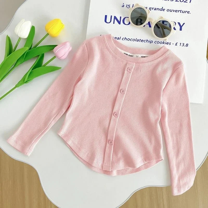 Children T-shirt Slim Top Solid Color Fashion Breasted T-shirt Long Sleeve Girls Play Undershirt Kids Clothes for Girls