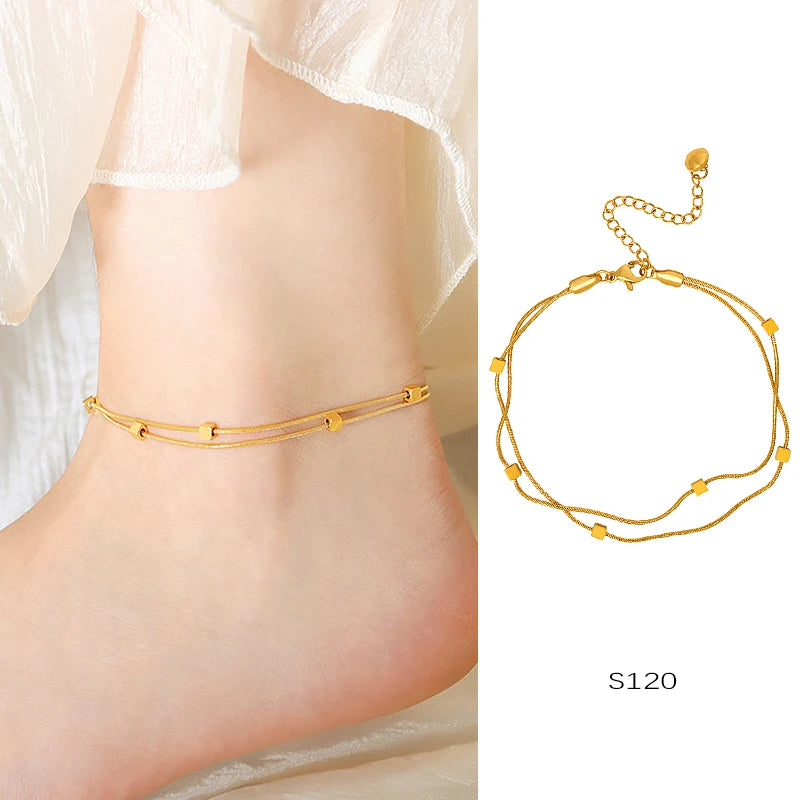 Anklets For Women Stainless Steel 18K Gold Plated High Quality No Tarnish Women's Ankle Bracelets Foot Chains Luxury Ankle Strap