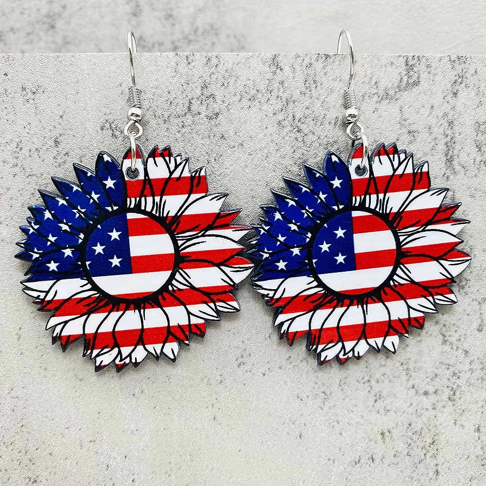 Patriotic Earrings 4th of July Earrings American Flag Sunflowe Acrylic Earrings for Women Independence Day Party Jewelry Gifts