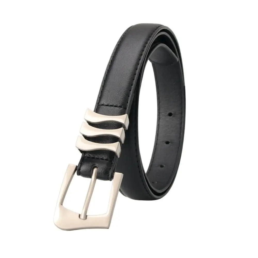 Ins Designer Women's Belt Luxury PU Leather Metal Buckle Waist Belt Casual Red Black White Dress Jeans Belt Female