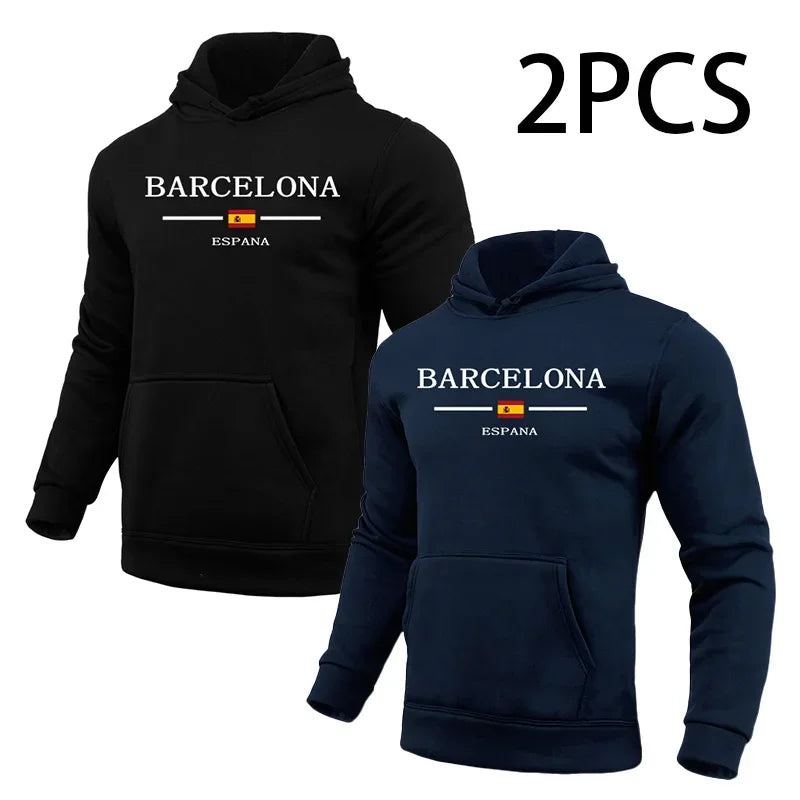 2 in 1 Hoodie for Man Barcelona Print Fall Winter Casual Sporty Jogger Sweatshirt Home Outdoor Comfort Warm Fashion Pullover