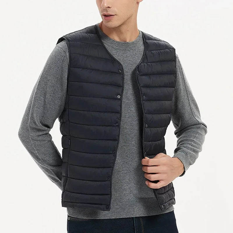Men Vest Jacket Warm 2024 Autumn Winter Casual Sleeveless Coats Down Cotton Waistcoat Solid Color Male Buttons V-neck Outerwear