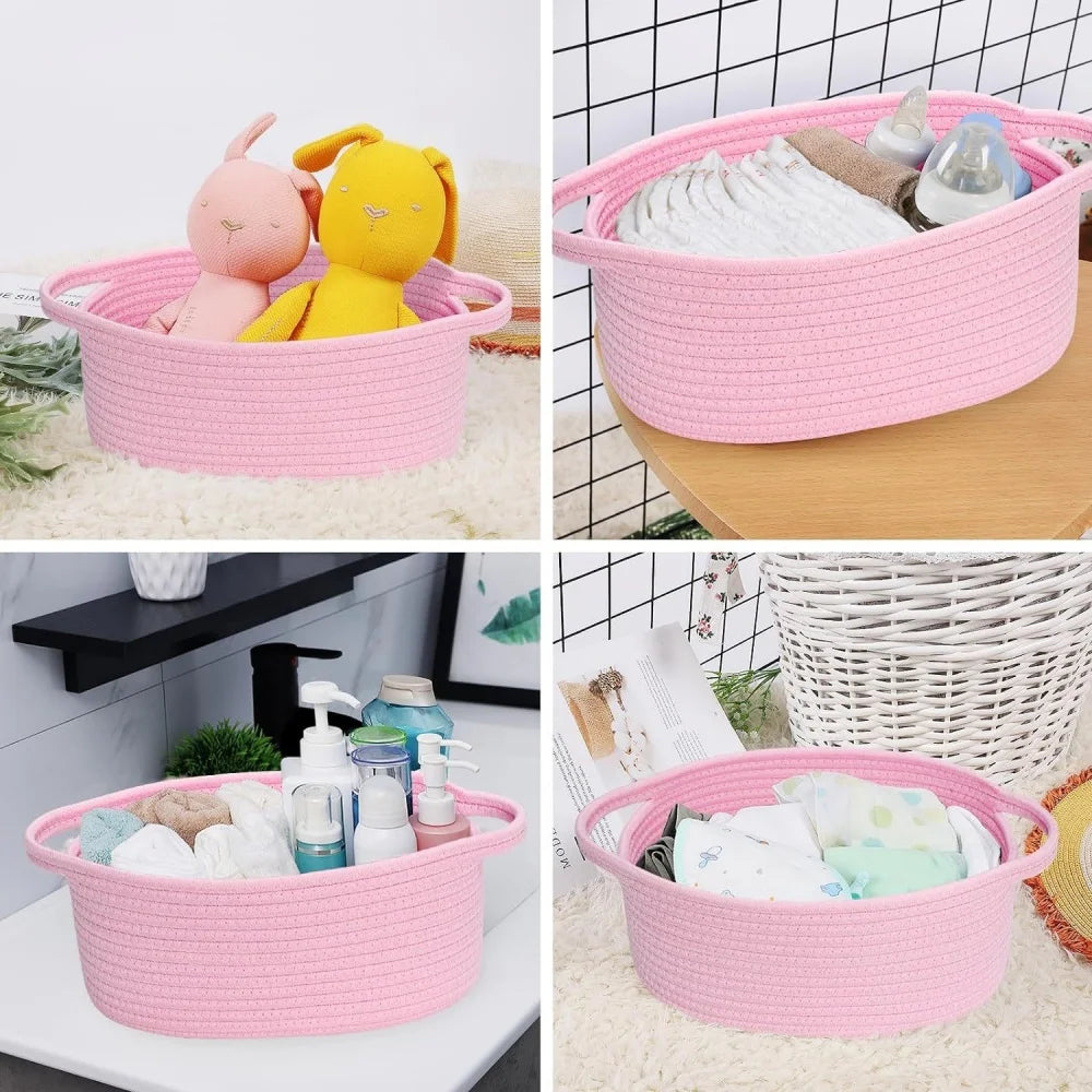 Easter Rope Basket With Transparent Packaging Bag And Ribbon Bow Woven Basket Open Dish Storage Basket Shelf Basket Key Towel