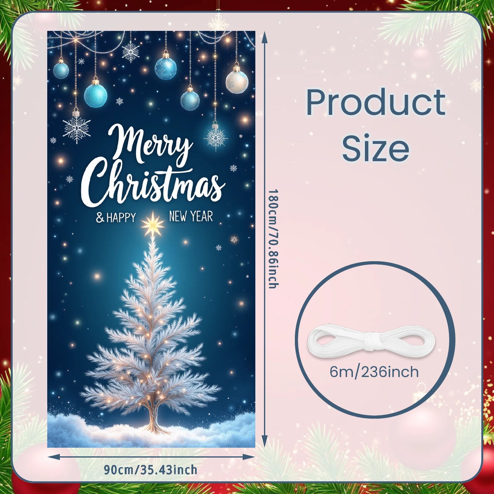 Christmas Banner Red Ornaments Holiday Decoration Snowflake Pattern Winter Festivities for Home Decoration Holiday Celebration I