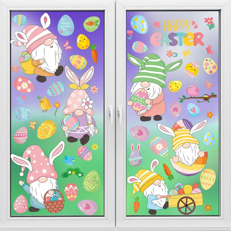 Easter Stickers for Window, Glass Door Stickers Easter Decorations, Bunny Stickers with Eggs Decals for Home Office Classroom