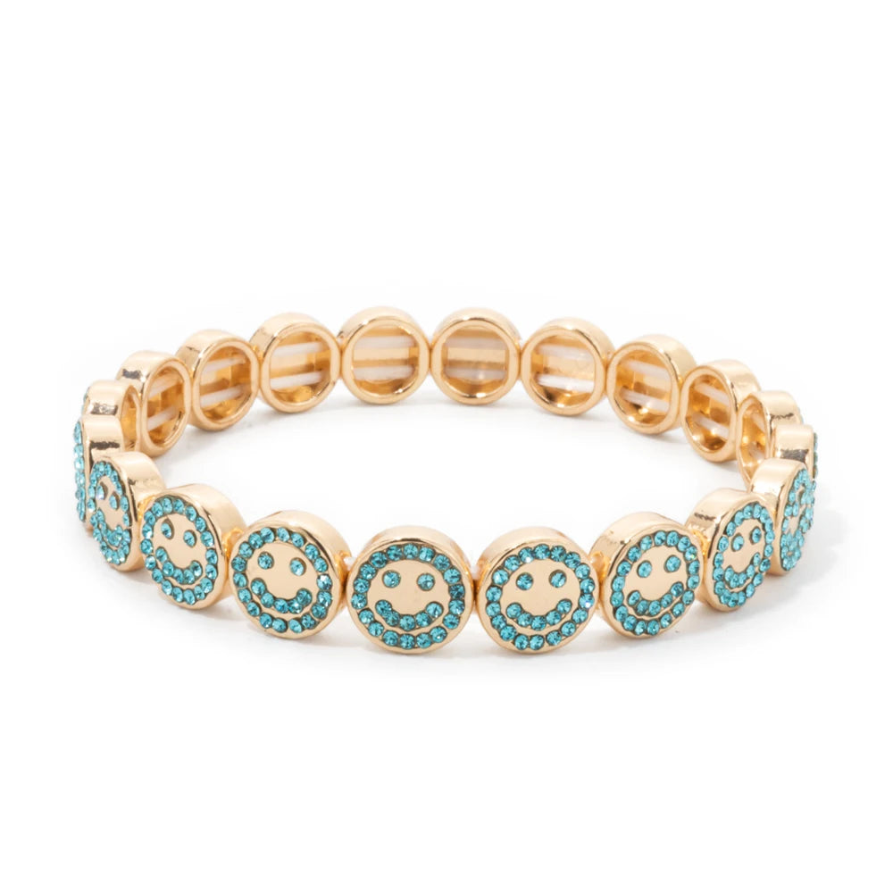 2024 New Happy Bangle Paved Diamond Enamel Beaded Bracelets For Women Boho Gold Color Elastic Bracelets