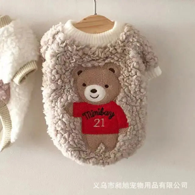Pet Hoodies Plush Embroidered Hoodies Teddy Autumn and Winter Clothing Trendy Brand Two Leg Clothes Cat Pet Velvet Clothes