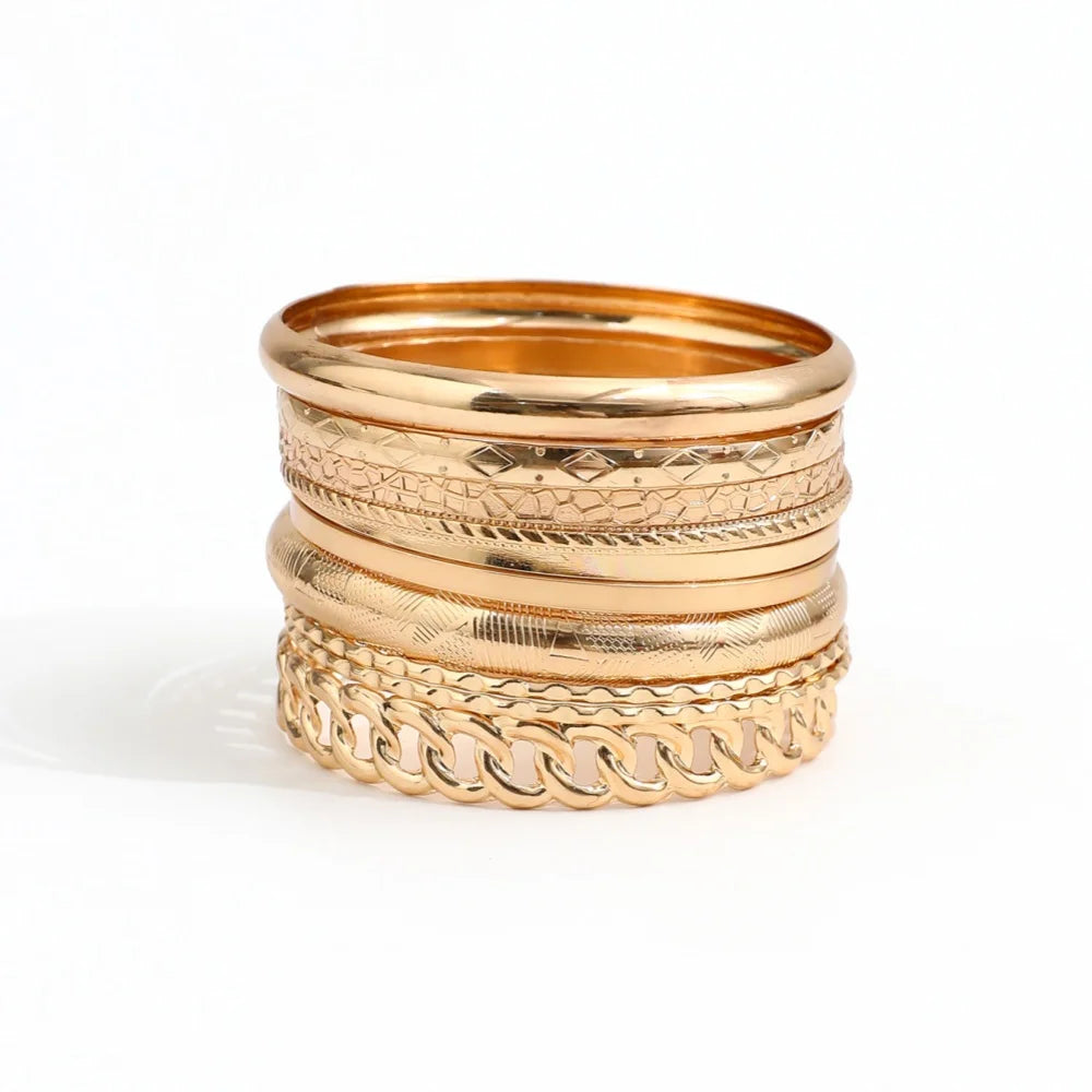 10pcs/set Metal Bangles Set For Women Heavy Punk New Styles Hiphop Textured Fashion Bracelets Jewelry Accessories