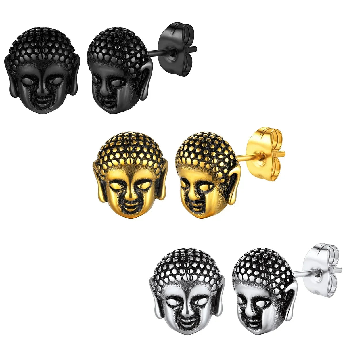 Stainless Steel Buddha head Stud Earrings for man woman Retro Vintage Style Buddhism Religious Unisex Jewelry