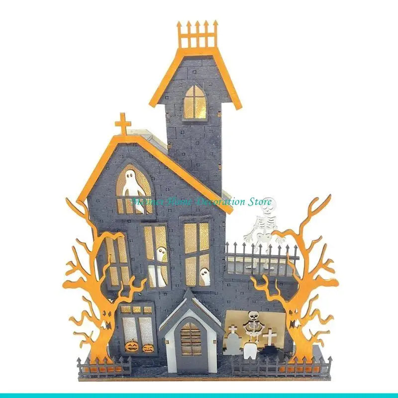 H7BF Halloween Table Decorations Wooden Table Centerpieces Sign with LED Light for Home Kitchen Decor