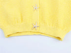 Women's cardigan  new summer style for 2025  yellow short-sleeve knitted jacket  star button decoration casual fashion