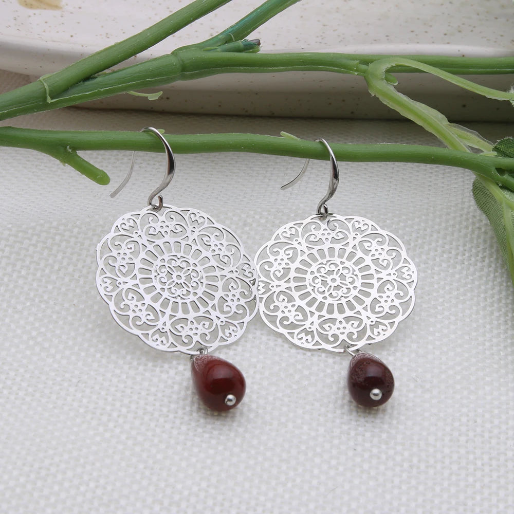 Drop Earrings Dangle Bohemian Metal Carving Hollow Pattern Crystal Water Charm 2023 New Hot Fashion Jewelry Accessories Brand Ms