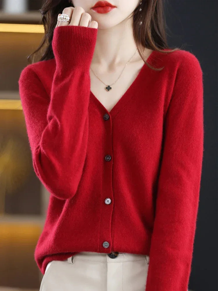 Women Cardigans Spring Autumn V-neck Single Breasted Short Slim Lady Knitwear Tops Solid Korean Fashion Sweaters