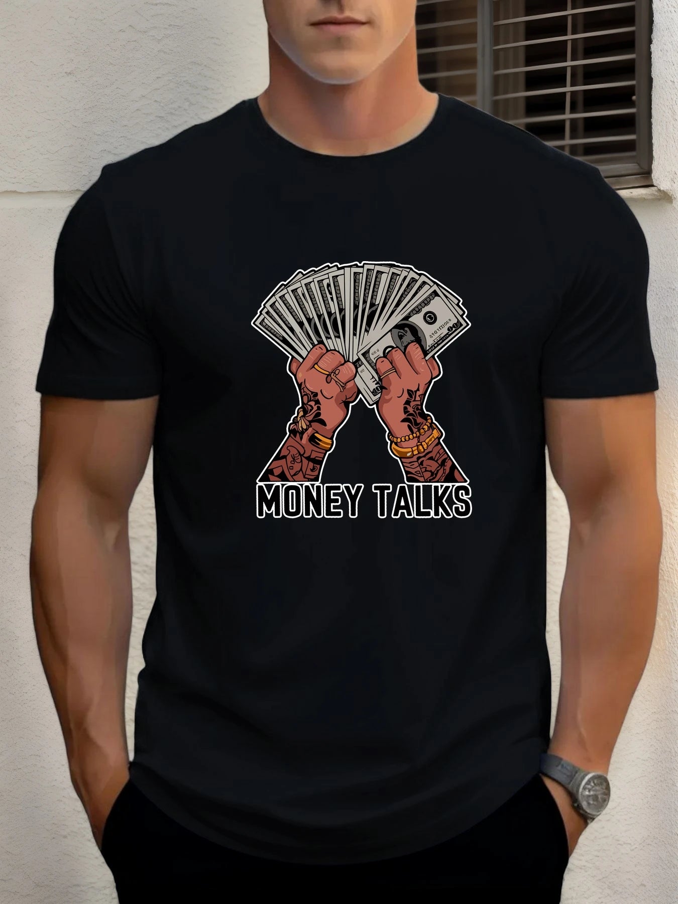 T Shirts For Man MONEY TALKS 100% Cotton Graphic Printing Summer Round Neck T-Shirt Casual Breathable Street Style Daily Top