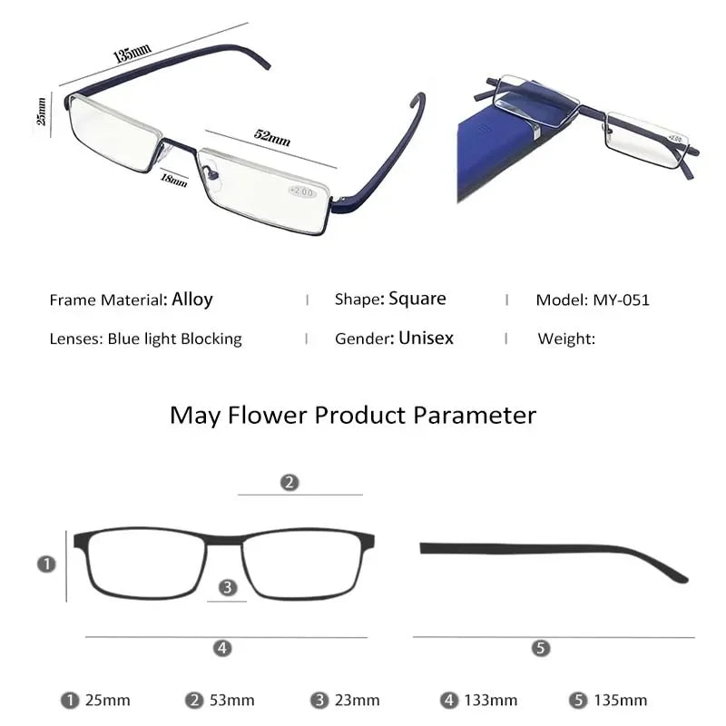 2023 Blue Light Reading Glasses New Fashion Half Frame Presbyopia Glasse for Men and Women Portable Fashion with Box Eyewear