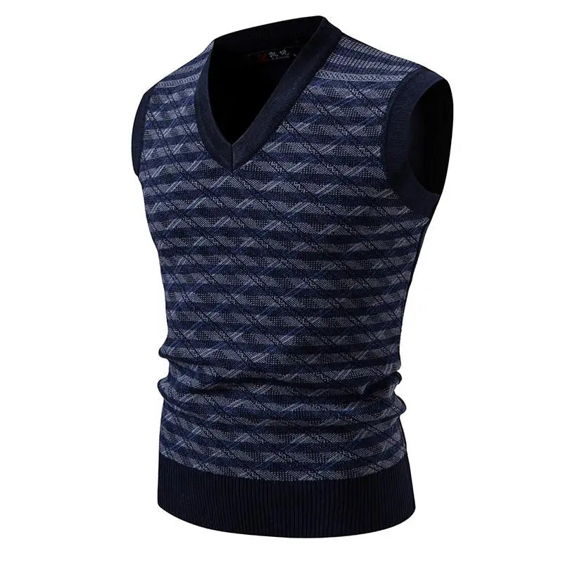 Men's Sleeveless Vest Sweater Casual Streetwear Knitted Pullover Vintage Waistcoat Sweater Top Striped Knit Clothing for Man