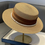 Women's Hat Female Hepburn Style Straw Hat Spring And Summer New Flat Top Hat French Retro Sun Hat Net Red Same Style Straw Hat