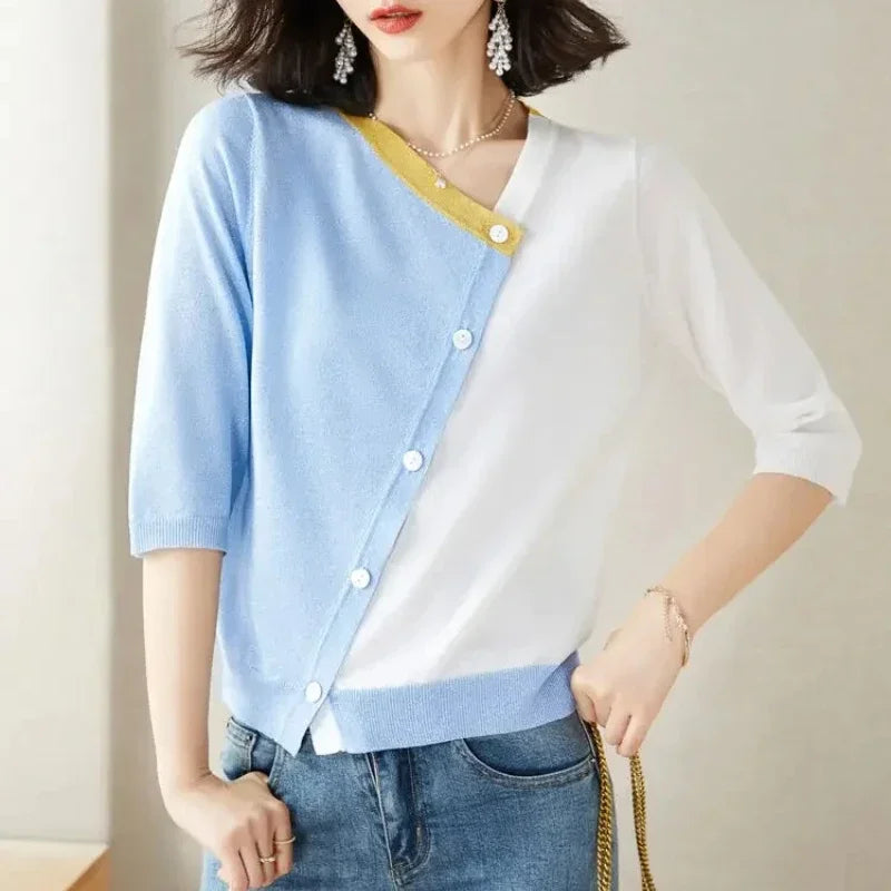 Women's Cardigans V Neck Thin Summer Korean Style Streetwear Fashion Ladies Knit Sweaters Wear To Work Chic New in Knitwear 2024