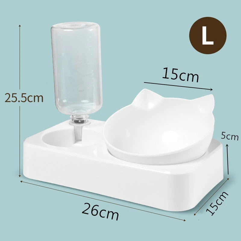 Double Dog Cat Bowls Water and Food Bowl  Tilted15 Degrees Raised Cat Bowls with Automatic Water Bottle-Pet Feeder