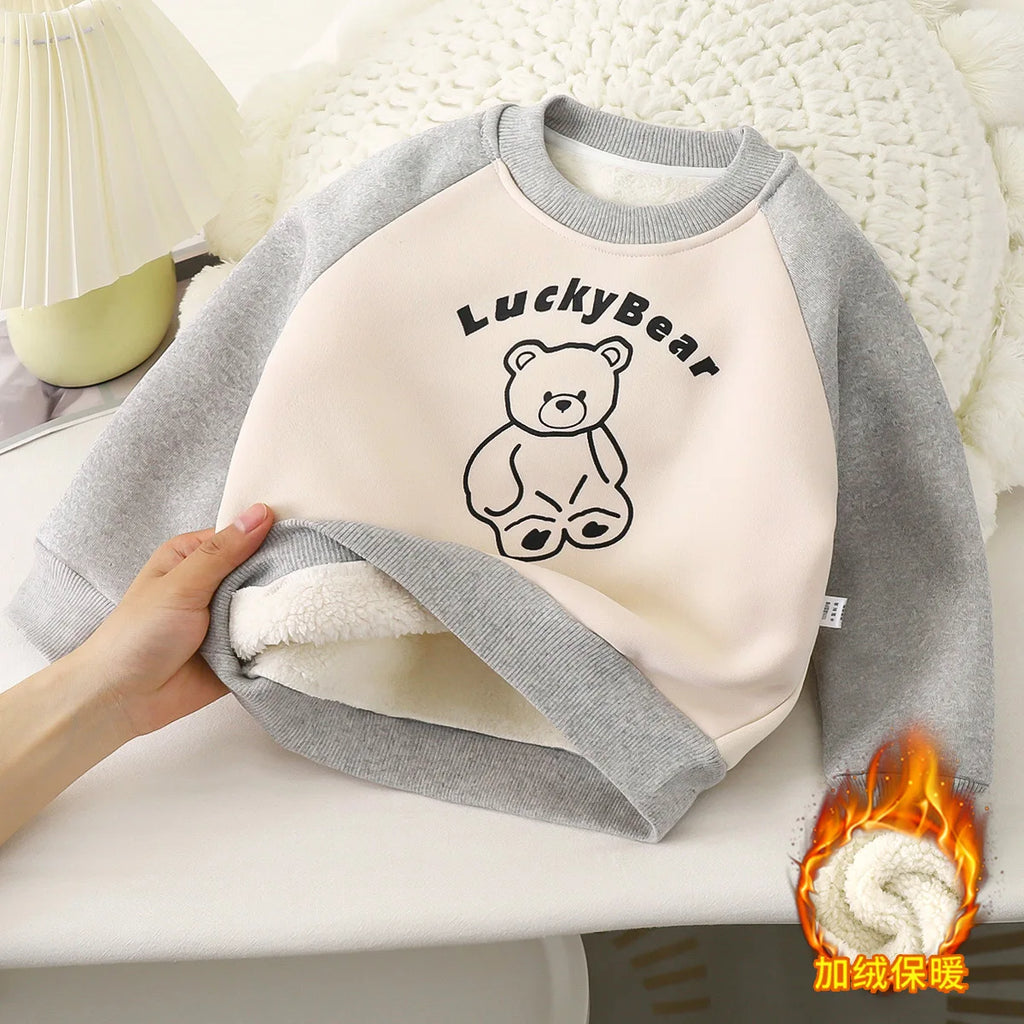 Childrens Hoodie with Fleece for Autumn and Winter, BoysThick Warm Jacket for Girls, Baby Clothes Kids Clothing