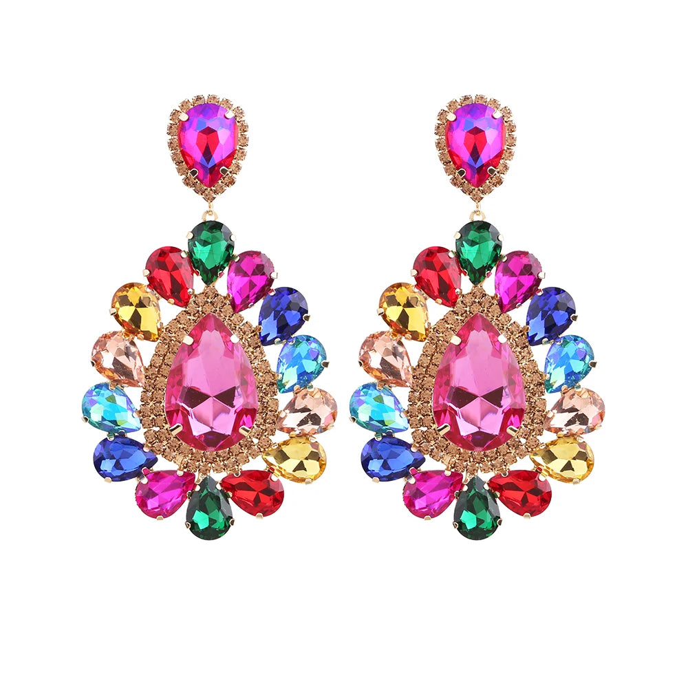 New Big Drop Dangle Earrings For Women Fashion Jewelry Party Multicolors Crystal Drills Statement Earrings Accessories Wholesale