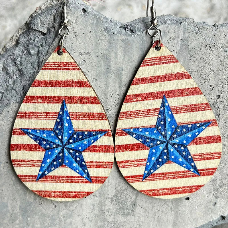 New American Independence Day Earrings July 4th Festival Decoration Western Cowboy Sun Flower Boots Cowhead Hat Wooden Ear Rings