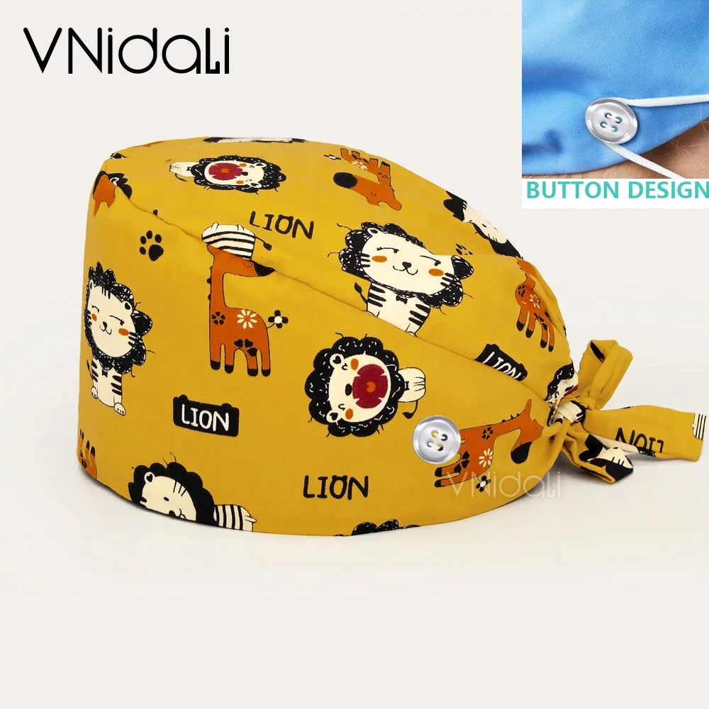 Women Beauty Work Hats Pet Grooming Nursing Work Scrub Hats Surgical Hats for doctors nurse hats scrub cap with button