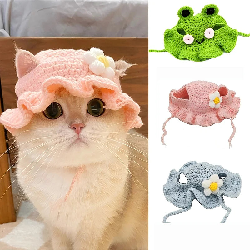 Pet Hats Hand-made Cat Hat Elastic Woven Cap  Puppy Kitten Headwear Knitted Hat Party Photo Shoot Props Decoration Cat Accessorie