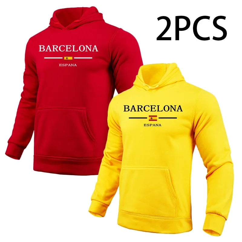 2 in 1 Hoodie for Man Barcelona Print Fall Winter Casual Sporty Jogger Sweatshirt Home Outdoor Comfort Warm Fashion Pullover
