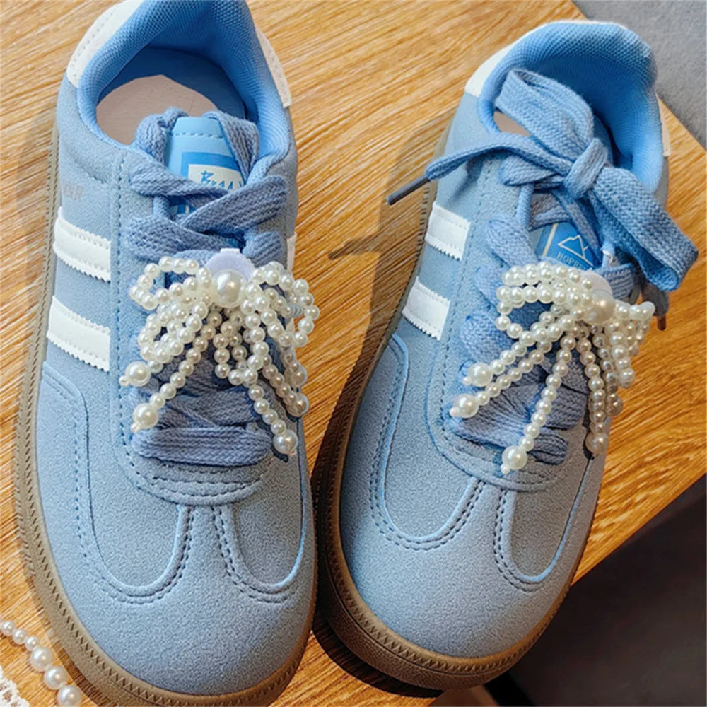 Fashion Lace pearl bow Shoe laces Charms for Sneakers Decorative Shoe Flower Buckle Premium Decorative Shoe Charm Accessories