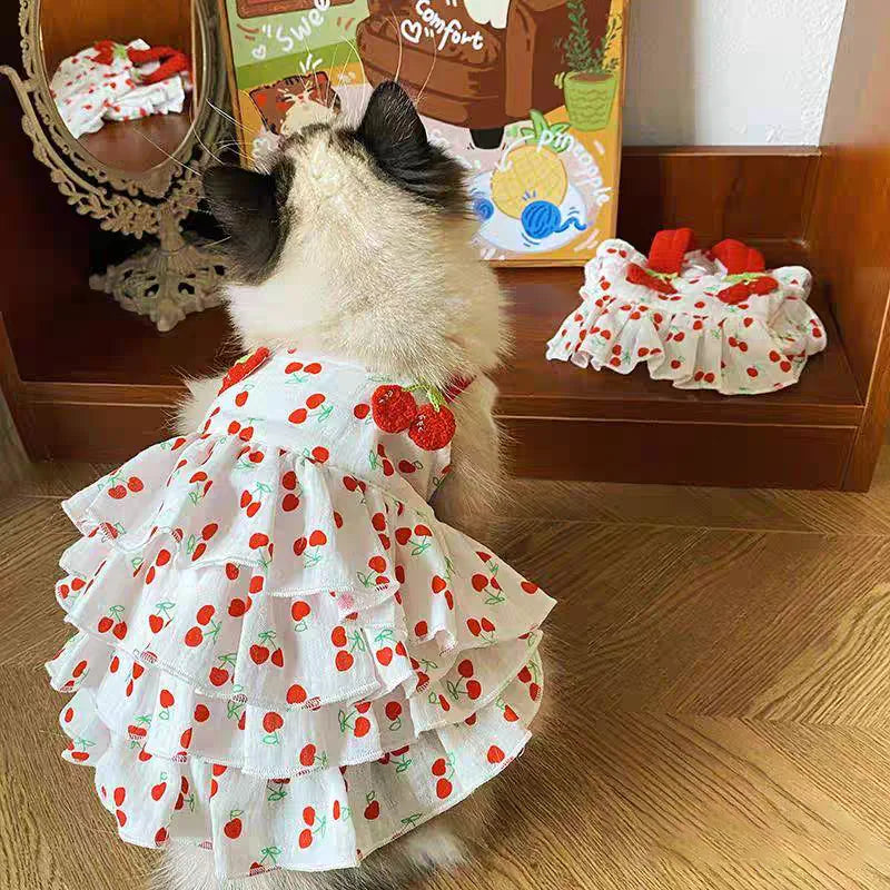 Pet Dress Pet Dresses for Dogs & Cats - Layered Cake Style Printed Clothes, Small Medium Breed Apparel, Adorable Summer Outfit