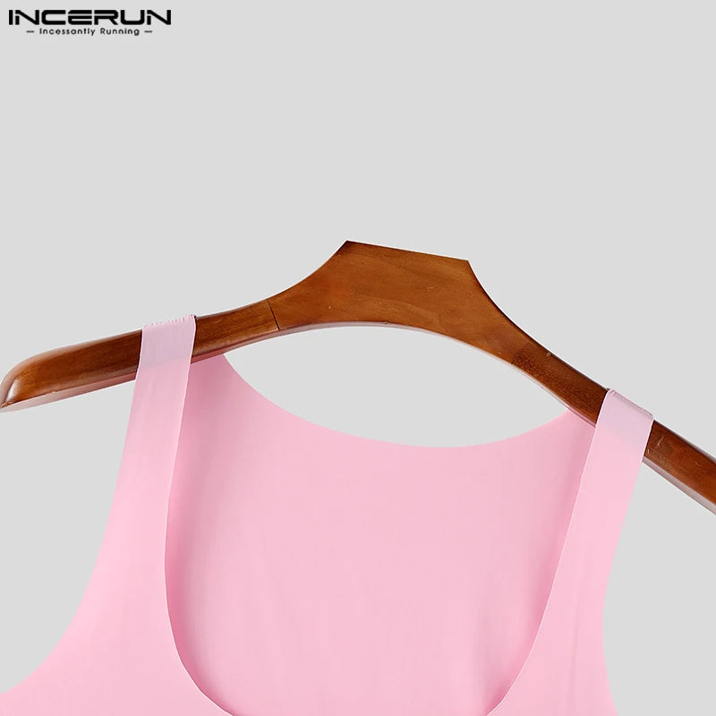 Summer Men Tank Tops Fashion Sexy Sleeveless Tops INCERUN Casual Streetwear Tops Tee Oversize Solid Color Men's Clothing Tank