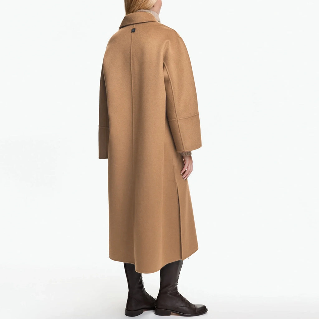 Women's Woolen Coats Vintage Belt Long Coats Casual Loose Solid Lapel Woolen Coat Female Winter Elegant Chic Street Outwear