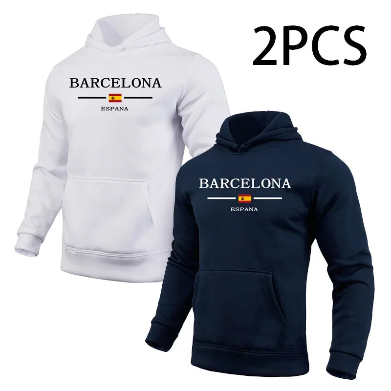 2 in 1 Hoodie for Man Barcelona Print Fall Winter Casual Sporty Jogger Sweatshirt Home Outdoor Comfort Warm Fashion Pullover