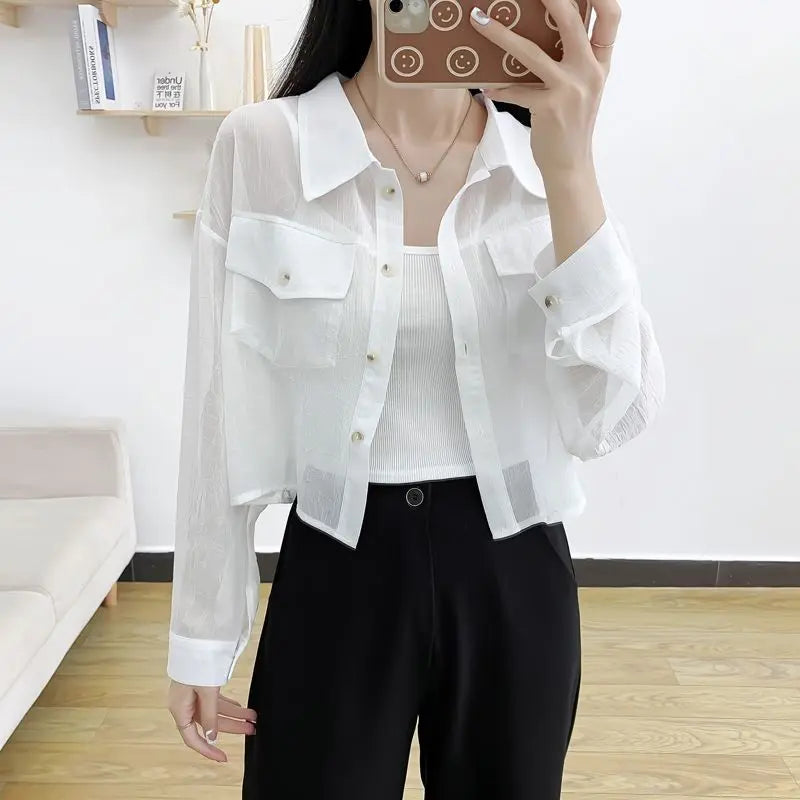 Summer Loose Chiffon Sunscreen Clothes for Women in Summer 2025 New Thin Casual Versatile Long-sleeved Cardigan Short Jacket