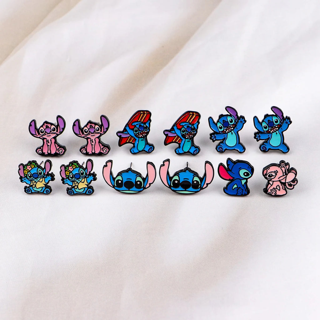 Cute Stitch Stud Earrings for Women Piercing Women's Stainless Steel Jewelry Fashion Accessories Gift for Girl