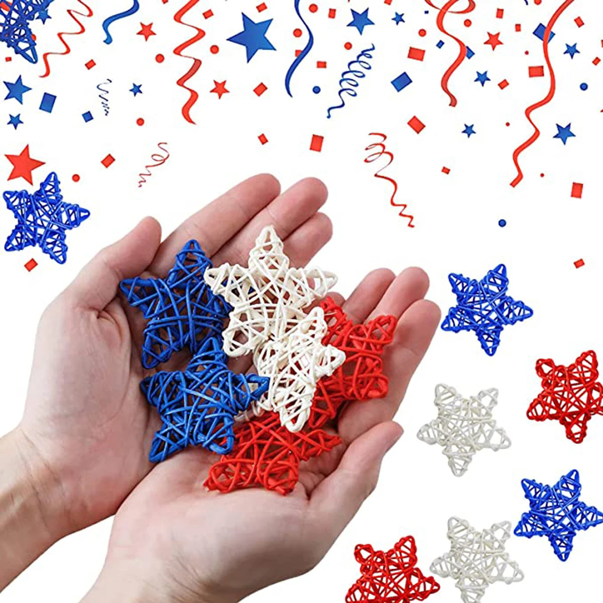 5/10Pcs 4th of July Star Shaped Rattan Balls Decoration Red Blue White Star Wicker Ball for 2023 Independence Day Home DIY Decor