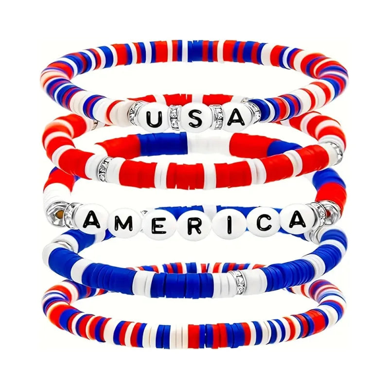 4th of July Outfits Bracelets For Women 3-7 Pack Patriotic Bracelet Decoration for Independence Day Celebration Jewelry Gifts