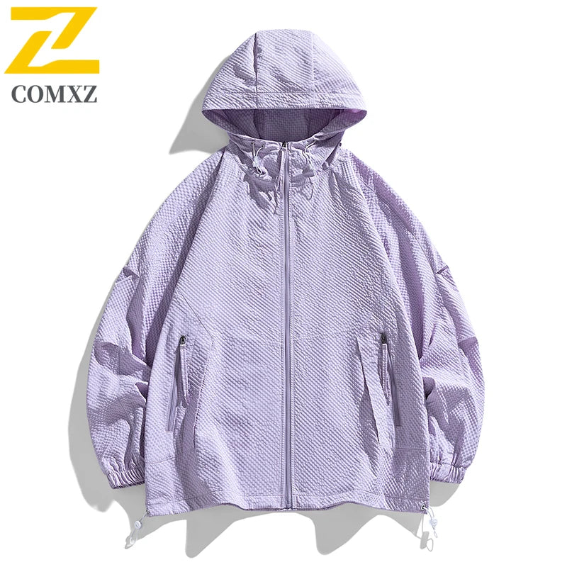 Summer Sunscreen Clothing Men's Simple All-match Solid Color Lightweight Loose UV Hooded Windbreaker Jacket Casual Bicycle Coat