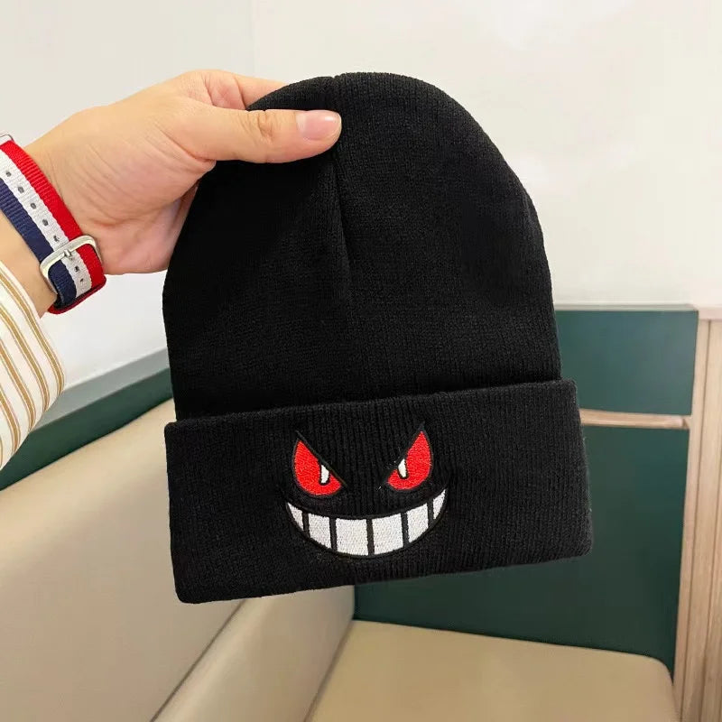 Cartoon Embroidered Beanies Popular American Anime Cartoon Embroidered Knitted Autumn Winter Warm Hat Wool Hat Gengar Beanies