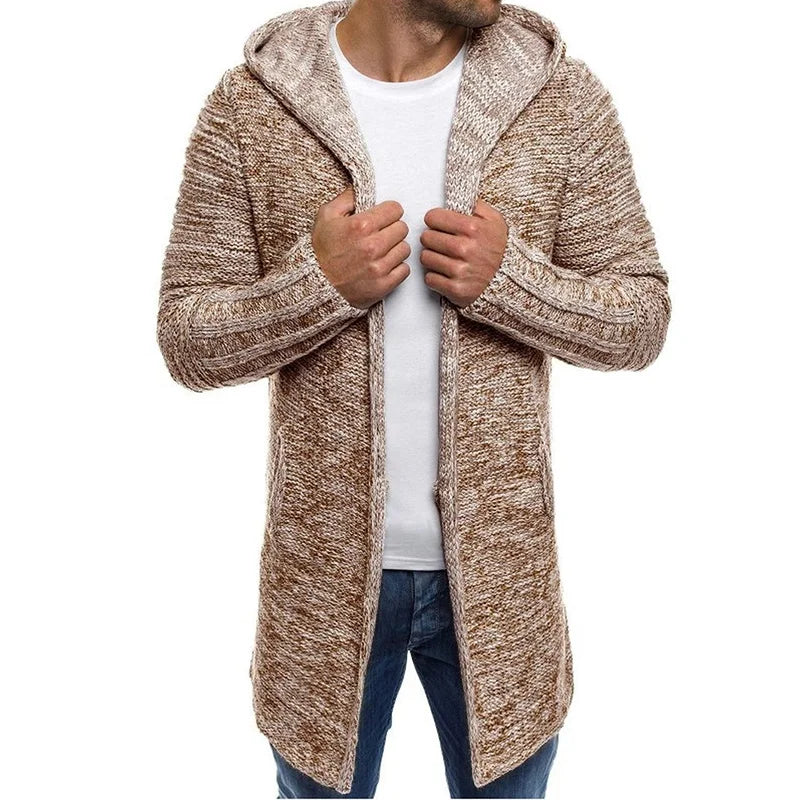 Men Jackets 2022 Spring Autumn New Mens Casual Sweater Snowflake Hooded Medium Long Knitted Cardigan Mens Outerwear Coats