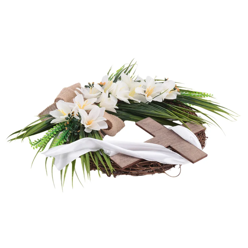 ABKJ-Easter Wreath With Garland, Easter Wreath Decor For Front Door , Artificial Celebration Wreath