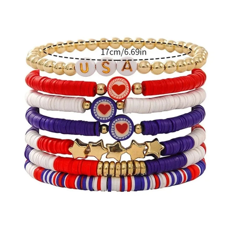 4th of July Outfits Bracelets For Women 3-7 Pack Patriotic Bracelet Decoration for Independence Day Celebration Jewelry Gifts
