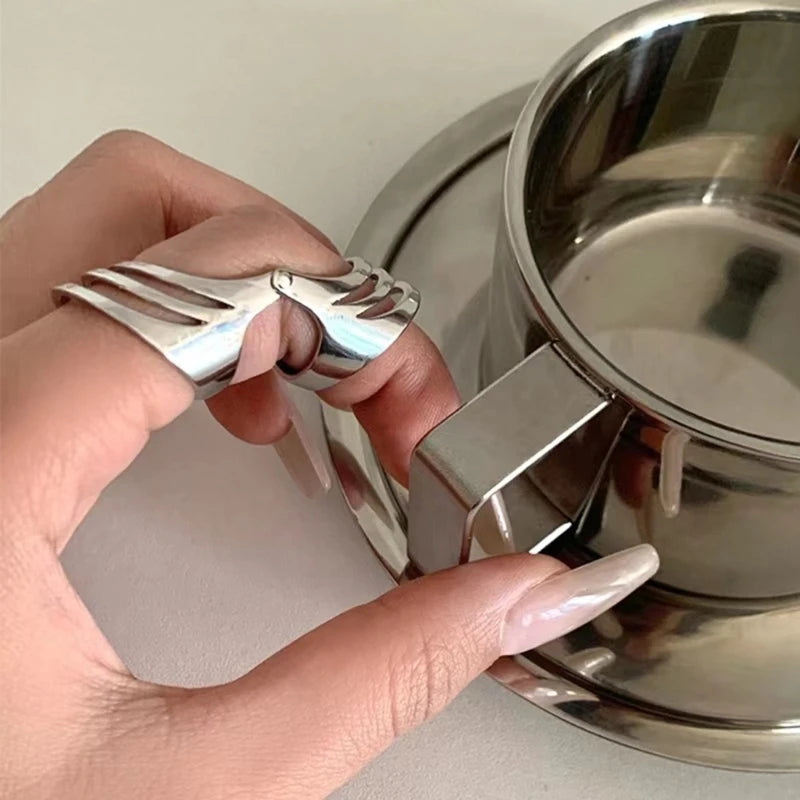 Retro Hollow Statement Rings For Women Men Metal Silver Color Wide Wrap Chunky Ring Punk Fashion Jewelry Dropshipping