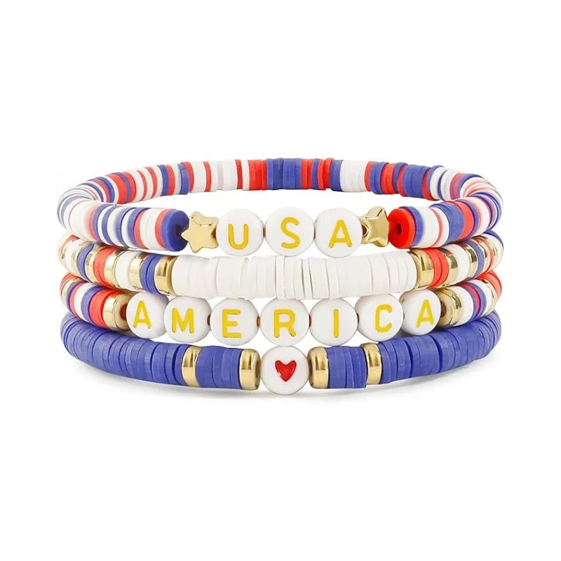 4th of July Outfits Bracelets For Women 3-7 Pack Patriotic Bracelet Decoration for Independence Day Celebration Jewelry Gifts