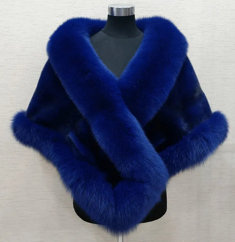 Real Image Faux Fur Wraps Winter Wedding Coat Warm Shawls Outerwear White Wraps Black Blue Shrug Women Prom Custom Made