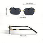 Fashion Frameless Rectangular Glasses，Unisex - Trendy Black Lenses Paired with Gold Tone Metal Frame，Classic design suitable for