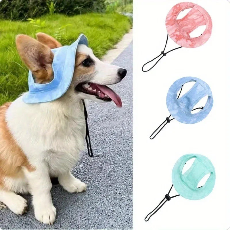 Pet Hats Cats Dogs Summer Sun Hats Open Ears Breathable Comfortable and Cute Bucket Hats Anti-strangulation Necks Adjustable